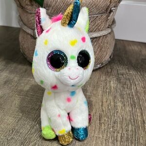 Ty Beanie Velvety Baby Harmonie the Unicorn W/O Tag Glittery Eyes
